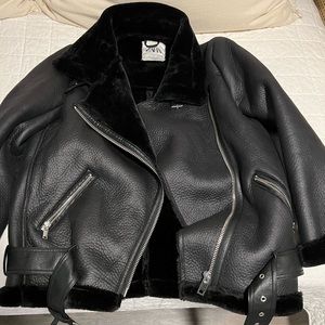 Zara oversized faux leather moto jacket